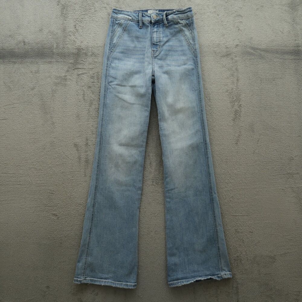 KanCan Jeans Womens Size 1/24 Blue High-Rise Flare Denim 33.5" Inseam Distressed